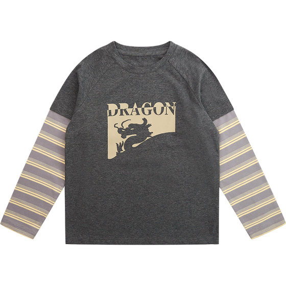 
Chunyi Liangpin children's clothing boys' long-sleeved T-shirts spring and autumn new children's striped fake two-piece tops boys' bottoming shirts