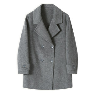 
Gray suit woolen coat for women 2025 new autumn and winter high-end mid-length double-sided cashmere woolen coat