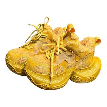 
Women's frosted genuine fur plus velvet thick-soled dad shoes