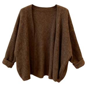 
Maillard Retro Brown Mid-Length Sweater Women's Lazy Style High-Quality Loose Knitted Cardigan Puff Sleeve Jacket