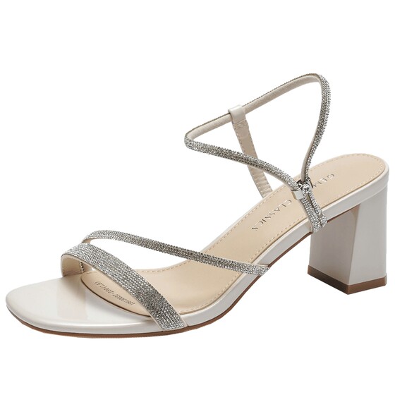 Gomeki Sandals Women's Summer New Thick Heel Sandals Mid-Low Heel Black Fashion Skirt High Heels Women's Shoes