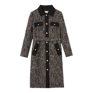 
Langzi French temperament small fragrance style waist-hugging New Year's A-line skirt 2025 autumn new high-end long-sleeved dress