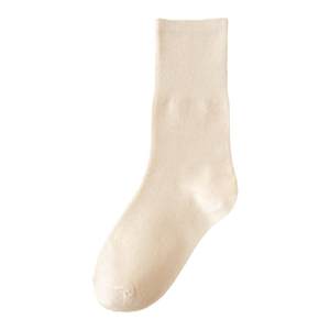 白色袜子女款秋冬款中筒袜纯棉月子袜米色女袜冬天长筒袜纯色长袜