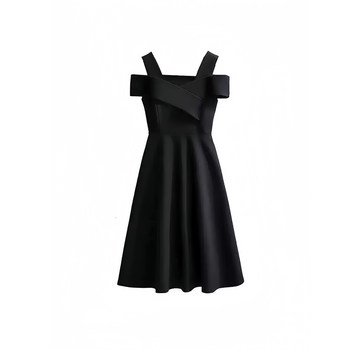 Jingxuan French Hepburn style black off-shoulder dress