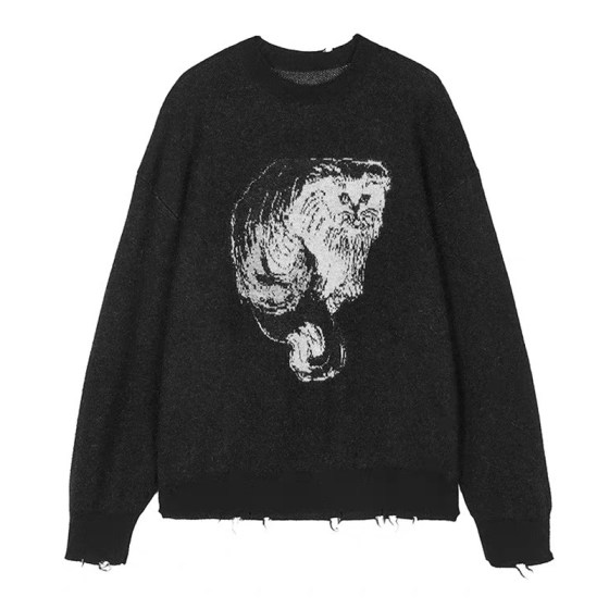 
No D Versatile JN~25 Autumn Mohair Wool Cat Jacquard Beard Sweater/Elastic Straight Skirt Autumn and Winter