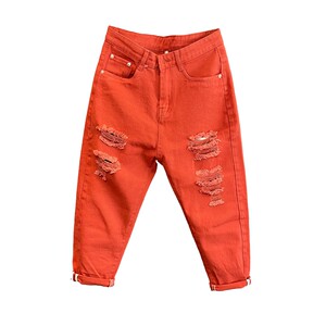 
2026 Spring and Summer Orange Ripped Jeans Men's Korean Style Slim Trendy Cropped Belt Harem Small Foot Pants