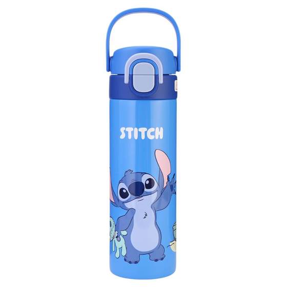 
Disney Stitch thermos cup for students going to school special straw cup handle portable double drinking cup 480ml