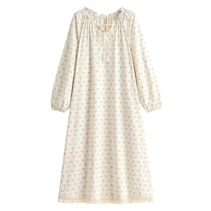 Jialefen nightgown women's pajamas spring and autumn style pure cotton long-sleeved home clothes female princess style sweet dress