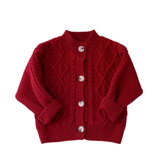 
Baby girl autumn and winter clothes twist sweater boy red festive sweater fashionable baby new year clothes cardigan jacket