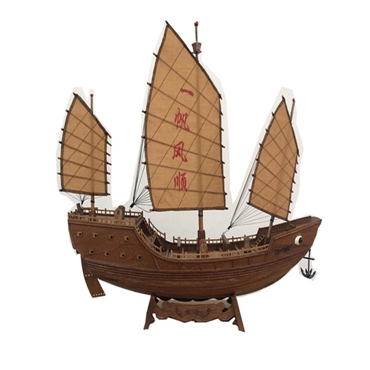 幸運の木製船モデル - 中国風装飾