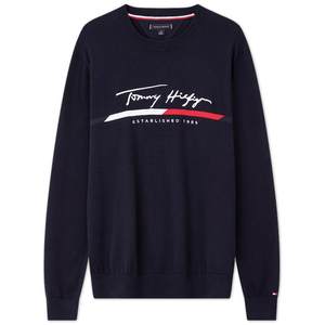 
[Soft and skin-friendly] Tommy autumn and winter men's pure cotton signature embroidered round neck inner bottoming sweater