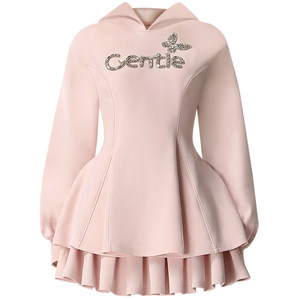 
2025 Autumn New Hooded Top Girl Pink High Waist Pleated Skirt
