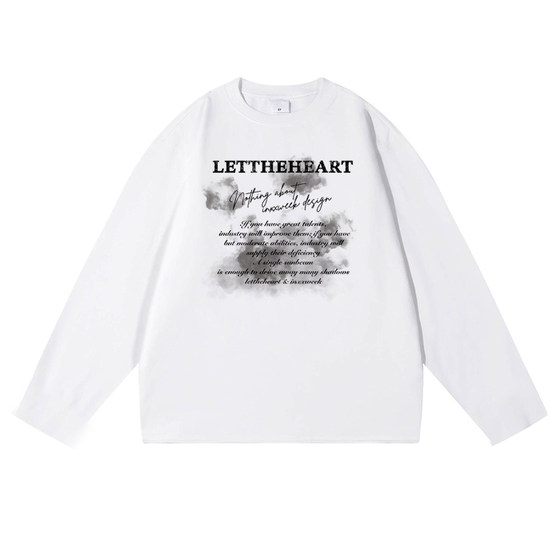 
American cotton long-sleeved t-shirt for men 2026 spring and autumn heavyweight large size sweatshirt white inner top bottoming shirt