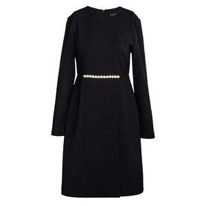 
Luo Yi temperament workplace OL style black dress women's spring exquisite retro fashion pearl mid-length skirt 09163