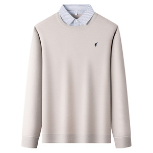 
[Paul Ole] Solid color fake two piece sweater autumn and winter men's inner shirt collar sweater thickened woolen sweater