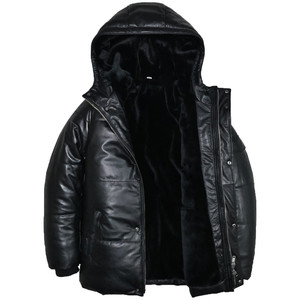 
Thickened plush first-layer cowhide genuine leather leather jacket men's slim hooded casual business winter cold-proof bread coat coat