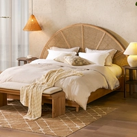 Nordic Retro Vine Art Bed Homestay Homestay Отель дизайнер ткань сплошной деревянная кровать белая восковая дерево 1,8 метра домашняя двуспальная кровать