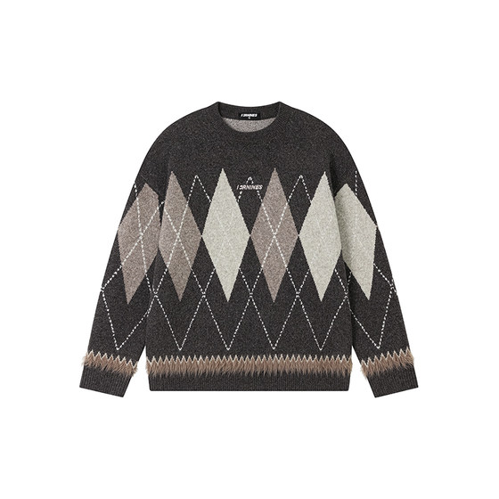 FORNINES sheep wool diamond plaid sweater for men, autumn and winter couple sweater, lazy sweater for women