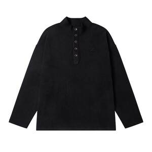 NMAX large size trendy brand men's winter new velvet high collar half placket loose off-shoulder long-sleeved T-shirt