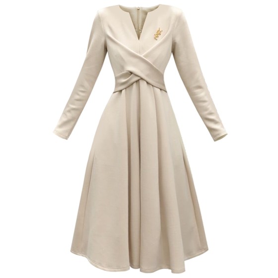 
French retro small fragrance style light luxury and fashionable V-neck dress for women 2025 autumn new high-waisted a-line skirt 1132