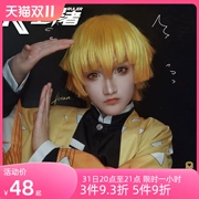 Master Demon Slayer cos Zenitsu Zenitsu gradient màu vàng cam cuộn tóc ngắn cosplay tóc giả