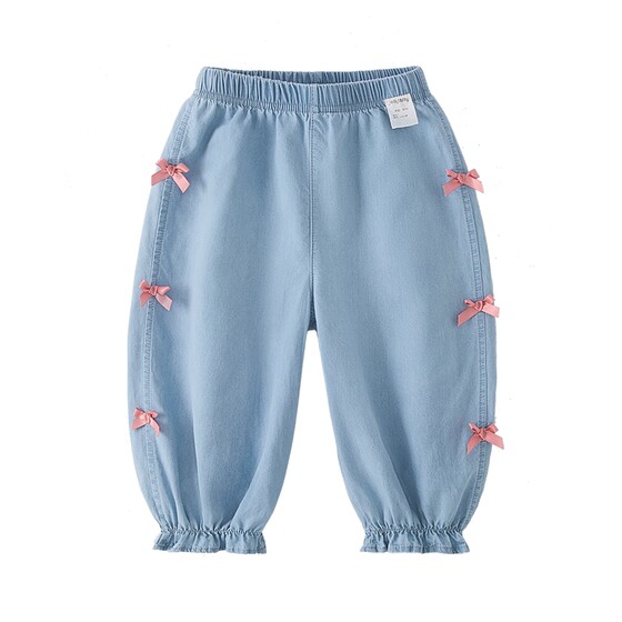 
[100% Cotton] Girls Soft Jeans Pure Cotton Children's Trousers Wear-Resistant Children's Pants Thin Baby Bloomers Summer
