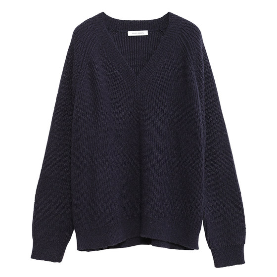 
Carolingian minimalist and relaxed feeling! Thick and waxy silhouette V-neck pullover sweater fashionable sweater top