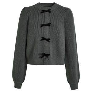 
Broad color small fragrance style bow knit sweater 2025 autumn and winter new women's sweater underwear gray top