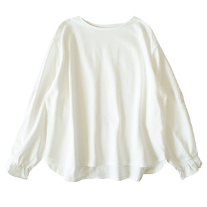 
Loose cotton thick T-shirt embroidered women's spring and autumn tops long-sleeved T368 large size women's clothing cotton pastoral literature