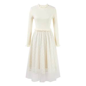 
Qiu Shui Yiren Elegant Knitted Splicing Mesh Dress 2025 Winter New Slimming Midi Skirt