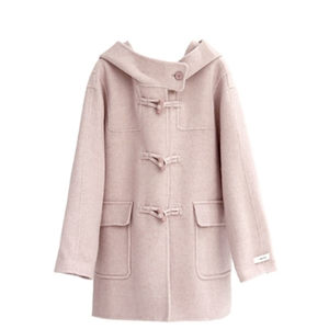 2025 high-end Australian hair horn button coat hooded jacket mid-length double-sided cashmere small Korean style for girls