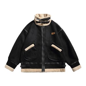 
AOGZ motorcycle style cotton jacket for men and women in winter new lamb suede cotton coat fur integrated couple coat trendy