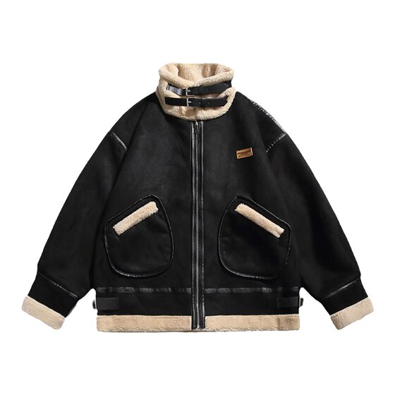 
AOGZ motorcycle style cotton jacket for men and women in winter new lamb suede cotton coat fur integrated couple coat trendy