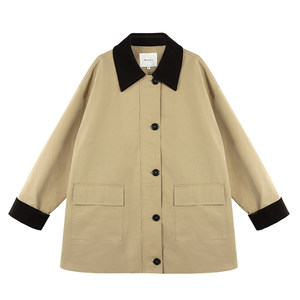 
Maven Lin [30% off in stock] Retro contrasting color splicing mid-length windbreaker coat loose design coat