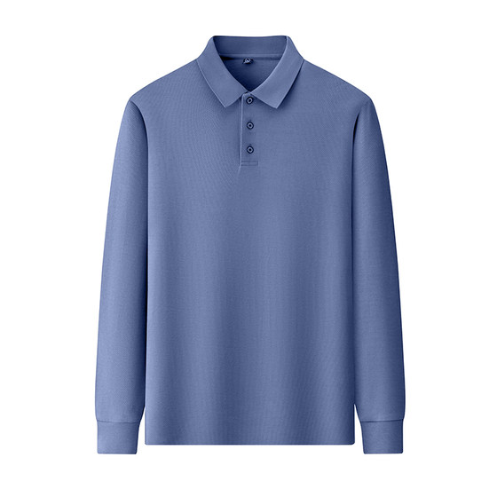 
Scarecrow 100% cotton long-sleeved Polo shirt spring and autumn new lapel top middle-aged solid color T-shirt for men