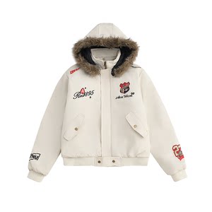 
American style embroidered badge cotton coat winter trendy brand detachable hooded cotton coat thickened couple cotton coat for men