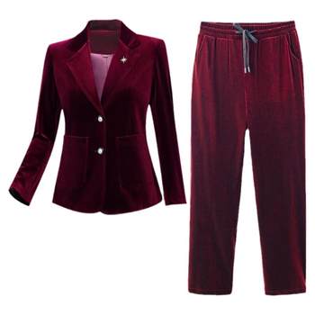 
Middle-aged and elderly women's gold velvet suit suit jacket wide-leg pants two-piece mother's suit spring and autumn new style