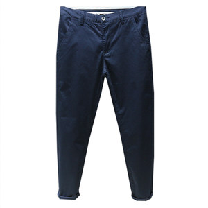
Dark blue spring and autumn nine-point casual pants for men, slim straight legs for spring and summer pure cotton new navy blue pants