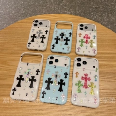Chrome Hearts case — Chrome Hearts 3D Crinkled Foil Cross Drop-Proof Phone Case for iPhone 13 – 17