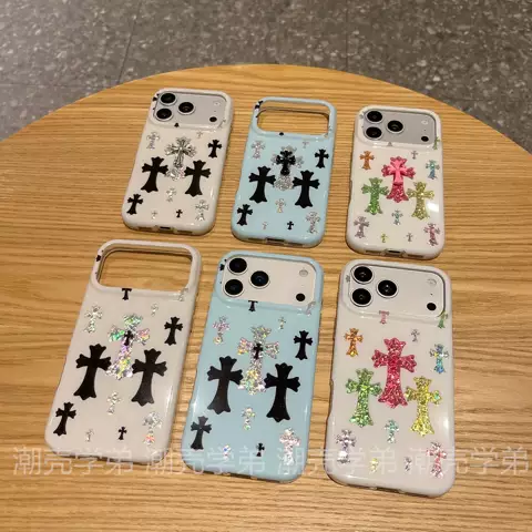 Chrome Hearts 3D Crinkled Foil Cross Drop-Proof Phone Case for iPhone 13 – 17