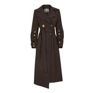 
MEDECOO/MEDECOO spring new large lapel striped double-breasted long windbreaker for women MHC32105