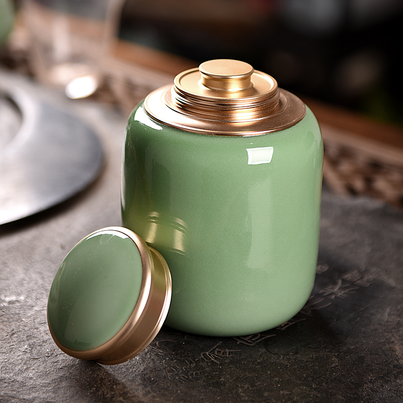 中式密封青瓷茶叶罐普洱陶瓷家用绿茶瓷罐包装茶仓大号茶罐存储罐