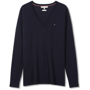 
Tommy autumn and winter women's wool cashmere blended temperament casual commuting solid color V-neck inner bottoming sweater