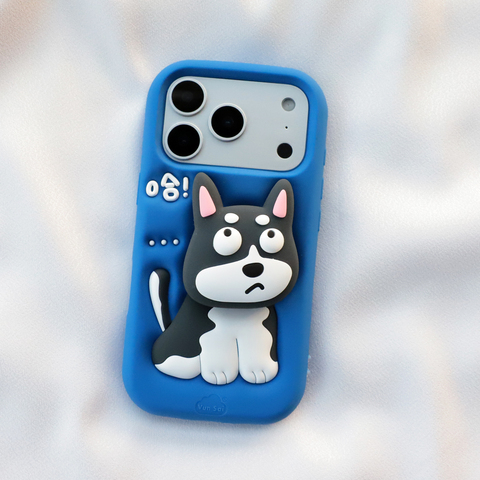Husky Blue 3D Cartoon Dog Silicone Kickstand – Shockproof Tough iPhone Case