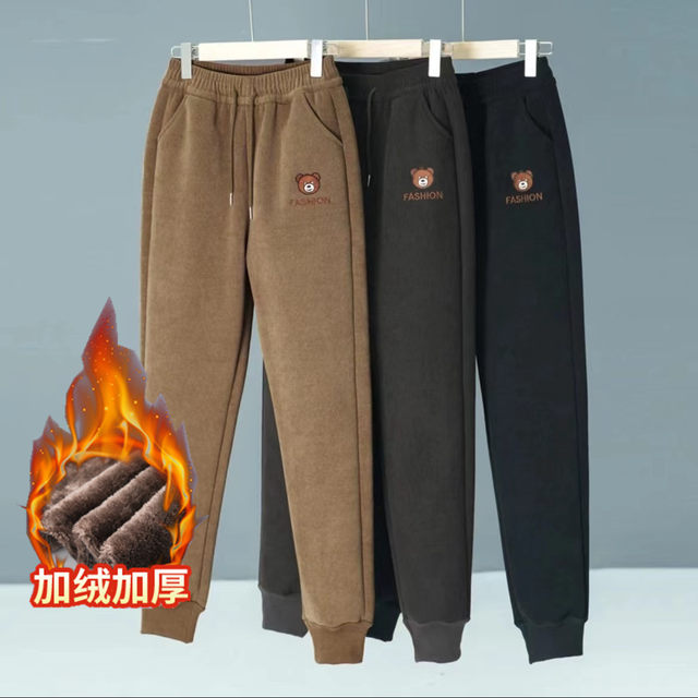 Women's 2024 winter new style loose woolen pants with velvet and thickened leg casual pants, fashionable and versatile harem pants and sweatpants