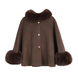 pusumede retro literary environmentally friendly imitation fox fur collar shawl coat women's short wool double-sided woolen coat