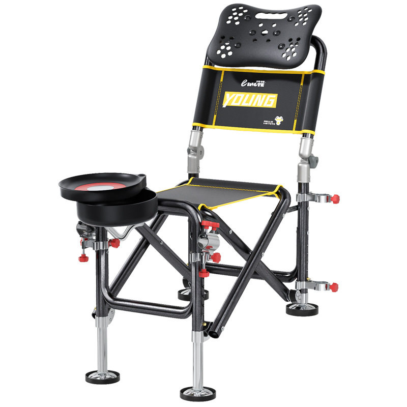 VoOqo Chaise De Pêche Tout-Terrain – Plateau Complet 13 Pièces, Pliant, Ergonomique, Pieds Réglables, Capacité 200 Kg, Pour Pêche Sauvage
