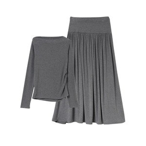 
Maternity wear, spring suit, fashionable and trendy one-shoulder sweater, skirt, high-end outfit for pregnant mothers in spring