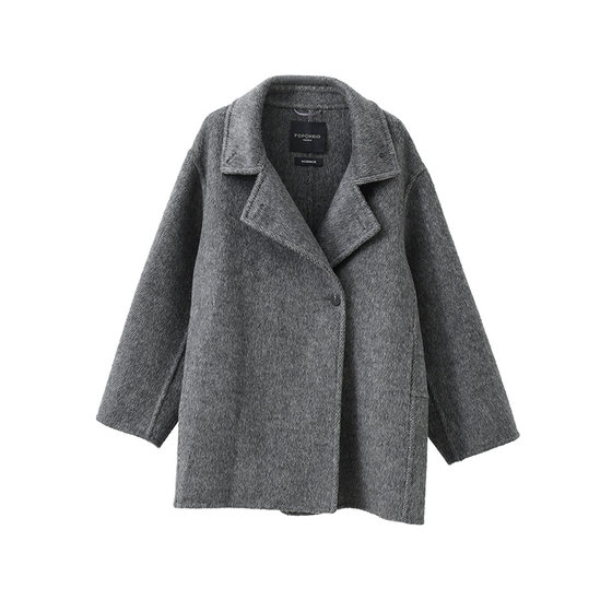 popchrio cocoon type thickened stand-up collar camel hair wool double-sided woolen coat loose short woolen coat for women