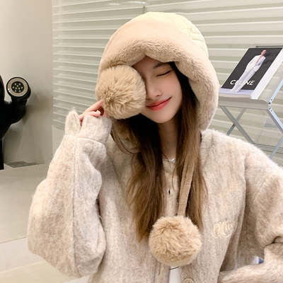 taobao agent Plel cotton Lei Feng hat female winter Korean version sweet and cute hair ball thickened cold anti -cold northeast warm care ear plush hat